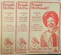 1996 McDonalds Meet Ronald McDonald Flyers set of 3  - $9.90