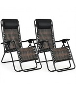 2 Pieces Folding Patio Rattan Zero Gravity Lounge Chair-Light Brown - Co... - £137.78 GBP