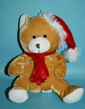 Greenbrier Santa Teddy Bear 9&quot; Cap Scarf Christmas Brown Plush Stuffed 2... - $11.65