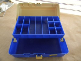 Vintage Plano Fishing Tackle Box blue/beige approx. 13&quot;x8&quot;x7&quot; 1-tier exc... - $23.27