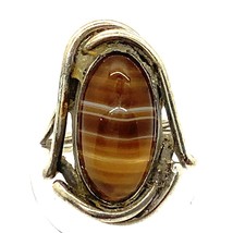 Vintage Sterling Silver Wrapped Ornate Chunky Banded Agate Cabochon Ring 6 1/4 - £43.14 GBP