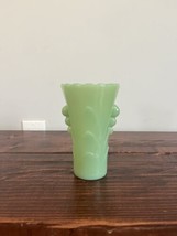 Vintage MCM Fire King Art Deco Flower Vase Pastel Jadeite Green Tulip Glass - $24.74