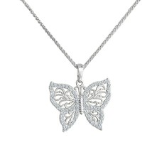 Beautifull! Silver 14K White Gold Plated Round CZ Butterfly Pendant Gift - £52.30 GBP