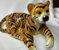 13” Ceramic Lying Down Tiger Figurine - £23.83 GBP