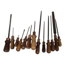 Vtg Wood Handled Screwdrivers 13pc Mixed Lot Unique Copper Sleeved Collection - £51.11 GBP