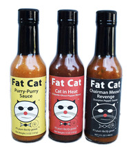 Fat Cat Funny Cat Name Three Bottle Hot Sauce Gift Set Variety Pack - $22.99
