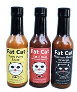 Fat Cat Funny Cat Name Three Bottle Hot Sauce Gift Set Variety Pack - $22.99