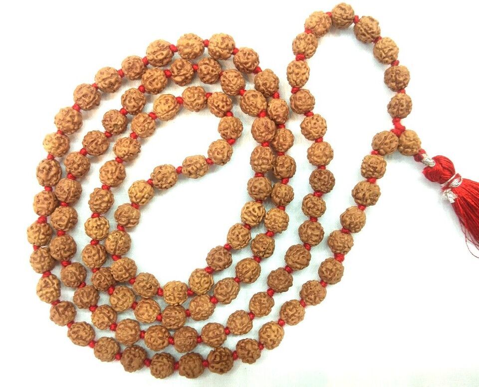 Rare 4 Mukhi Rudraksha Mala / Four Face Chikna Beads Rudraksha Mala - 108+1 - $94.05