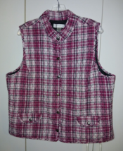 CHRISTOPHER &amp; BANKS LADIES PLAID SNAP LINED VEST-XL-COTTON SHELL-BARELY ... - $14.01