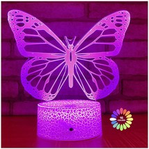 Butterfly Night Light, Birthday Gift For Girls 3D Illusion Lamp Kids Bedside Lam - £32.16 GBP