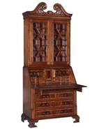 Secretary Desk Bookcase, Glass Panes, Mahogany, Leather, Carved Bracket ... - £4,072.53 GBP
