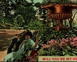 Vtg Postcard 1911 Romance Garden Flowers Big Hat - Will You Be My Beau? - £8.52 GBP