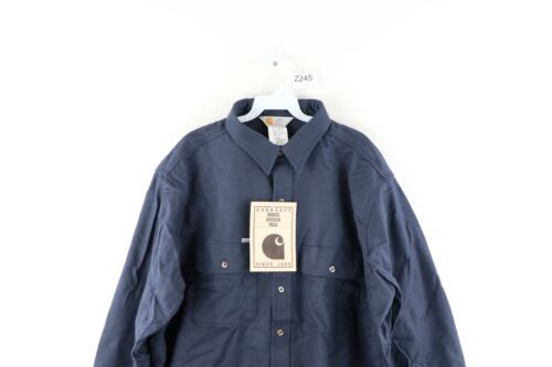Deadstock Vtg 90s Carhartt Mens 3XL Moleskin Chamois Cloth Button Shirt Navy USA Item image 2