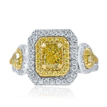 GIA Certified 2.12 TCW Fancy Yellow Radiant Brilliant Cut Diamond Halo Ring 18k - £4,951.47 GBP