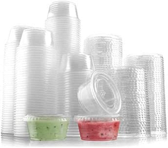 100 Crystal Clear Disposable Plastic Portion Cups, 2 Ounce with Air - £29.29 GBP