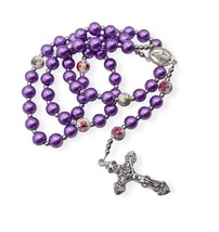 Nazareth Store Purple Pearl Beads Rosary Flowers/Metal Medal - $58.76