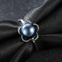Flower Half-Round Natural Pearl 925 Silver Adjustable Ring Solitaire Womens Gift - £58.63 GBP