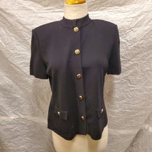 St. John Basics Women&#39;s Black Blouse with Gold Buttons, Size 4 - $44.55