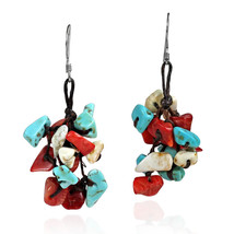 Cluster Red-White-Blue Stone .925 Silver Earrings - £6.19 GBP