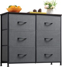 Charcoal Grey/Dark Walnut Somdot Dresser For Bedroom With 6 Drawers, 3-Tier Wide - £62.33 GBP