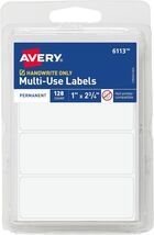 Avery Multi-Use Permanent Labels, 1&quot; x 2.75&quot;, White, Non-Printable, 128 ... - $7.92