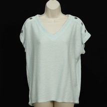 Jones New York Womens Textured Shirt S Small Loose Fit V-Neck Mint Green... - $17.80