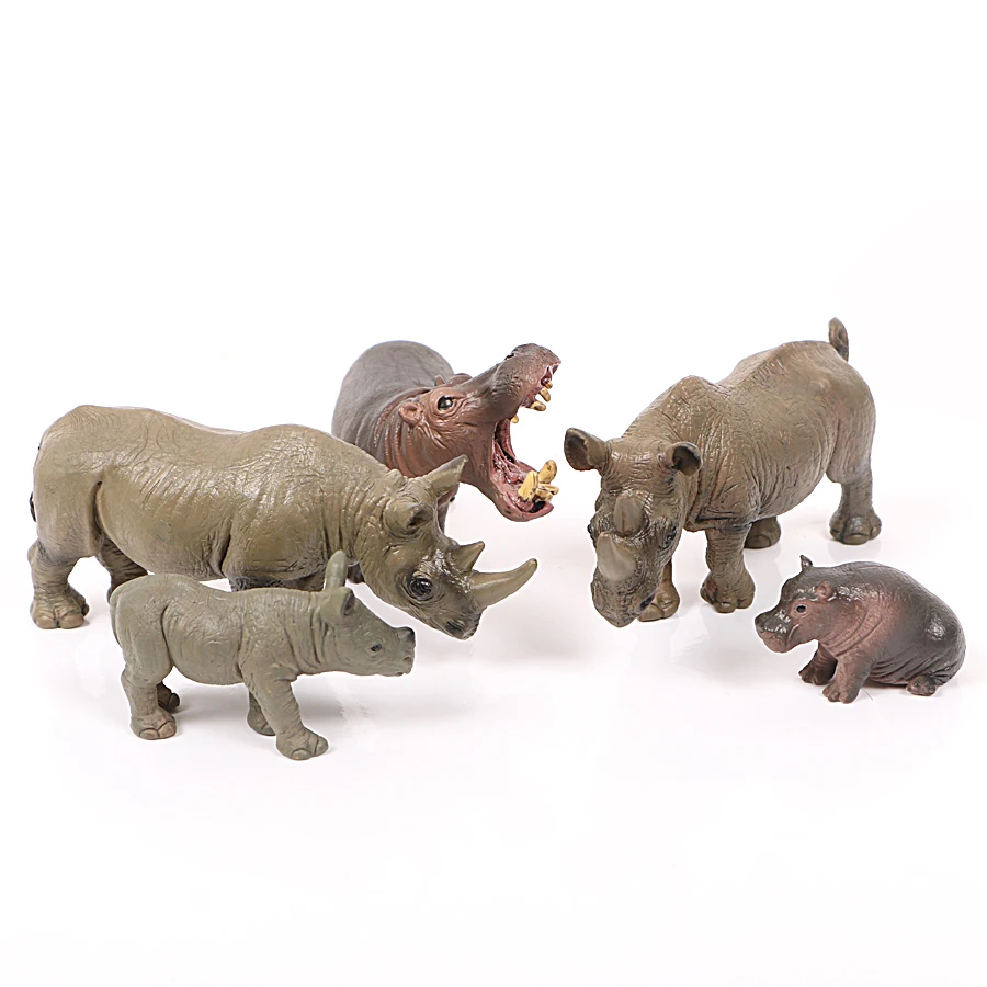 Kids Toys Simulation Animal Models Rhinoceros Family Howl Hippo Plastic Models - £7.94 GBP+
