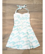 Lilly Pulitzer Marisa Flock of Seagulls Halter Dress sz 0 white teal pin... - $46.47 CAD