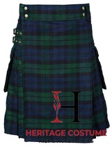 Scottish Handmade Traditional Black Watch Tartan Utility kilt &amp; Custom S... - £54.51 GBP+