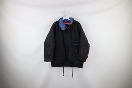 Vintage 90s Streetwear Womens Medium Distressed Quilt Lined Winter Jacket Black - £31.34 GBP