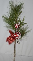 Unbranded  14594 Pine Needle Holiday ball Candy Cane Red Ribbon Leaves Spray image 1
