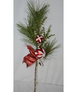 Unbranded  14594 Pine Needle Holiday ball Candy Cane Red Ribbon Leaves S... - £11.97 GBP