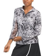 new IBKUL UPF 50+ Evie Print Long Sleeve Zip Mock Neck Golf Top in Black White M - £45.10 GBP