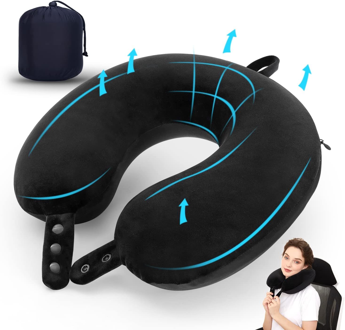 Primary image for Travel Neck Pillow Best Memory Foam Airplane Pillow for Head Support Soft Adjust