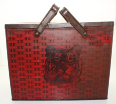 Vintage Lorillard Co Tiger Chewing Tobacco Lunch Pail Red Tin Early 20th Century - £29.63 GBP