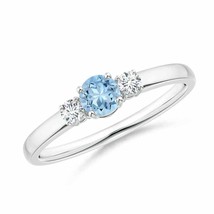 ANGARA 4MM Aquamarine & Diamond Three Stone Engagement Ring in Silver Size 5.5 - £354.30 GBP