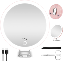 10X Magnifying Mirror with Lights, 6&#39;&#39; Lighted Travel Magnified Mirror 1... - $26.90