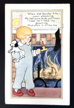 Antique Christmas PC Whitney Blonde Haired Boy w/ Puppy Dog &amp; Candle Posted - £11.18 GBP