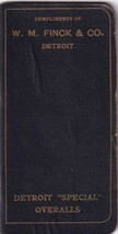Early 1900s Finck&#39;s Detroit Special Denim Overalls Advertising Pocket Notebook - £71.94 GBP
