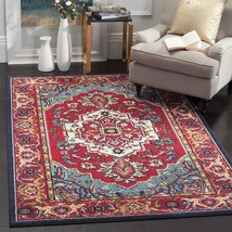 SAFAVIEH Monaco Collection Accent Rug - 4&#39; x 5&#39;7&quot;, Red &amp; Turquoise, Boho Orienta - £59.08 GBP