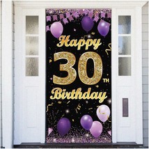 Celebrate 30th Birthday Extravaganza: Purple Gold Door Banner Backdrop -... - $35.63