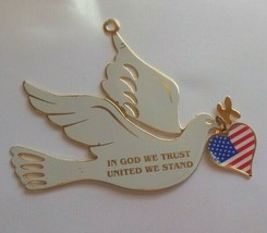 Signed 1987 G. Duchin Dove American Flag Heart Ornament In God We trust United W - £19.09 GBP