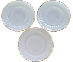 Three (3) Fire King ~ White Swirl Shell ~ Gold Rim ~ 7.25&quot; Salad/Dessert Plates - £24.47 GBP