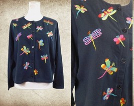 Emma Tricot vintage black dragonfly embroidered long sleeve cardigan swe... - $32.76