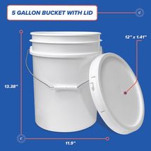 5-Gallon White Plastic Bucket with Lid - Durable 90 Mil All Purpose Pail - Food  - £11.17 GBP