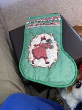 Vintage Quilted Christmas Stocking 18” Girl With Bear - $11.30