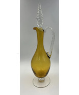 Vintage Amber Glass Wine Decanter With Stopper MCM Twist Handle Stopper - £56.96 GBP