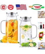 Elegant 2 Pack 40oz Borosilicate Glass Pitcher with Lid - Hot &amp; Cold Bev... - $996.82 MXN