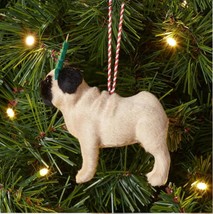 Nwt Wondershop 2023 Faux Fur Fabric Pug Dog Wearing Xmas Tree Headband Ornament - £11.15 GBP