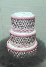 Light Pink and Dark Grey Themed Baby Girl Shower 3 Tier Tutu Diaper Cake - £59.19 GBP